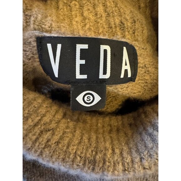 Veda Sweater Women Small Brown Black Leopard Print Cashmere Wool Turtleneck - Picture 7 of 8